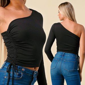 Black One-Shoulder Crop Top